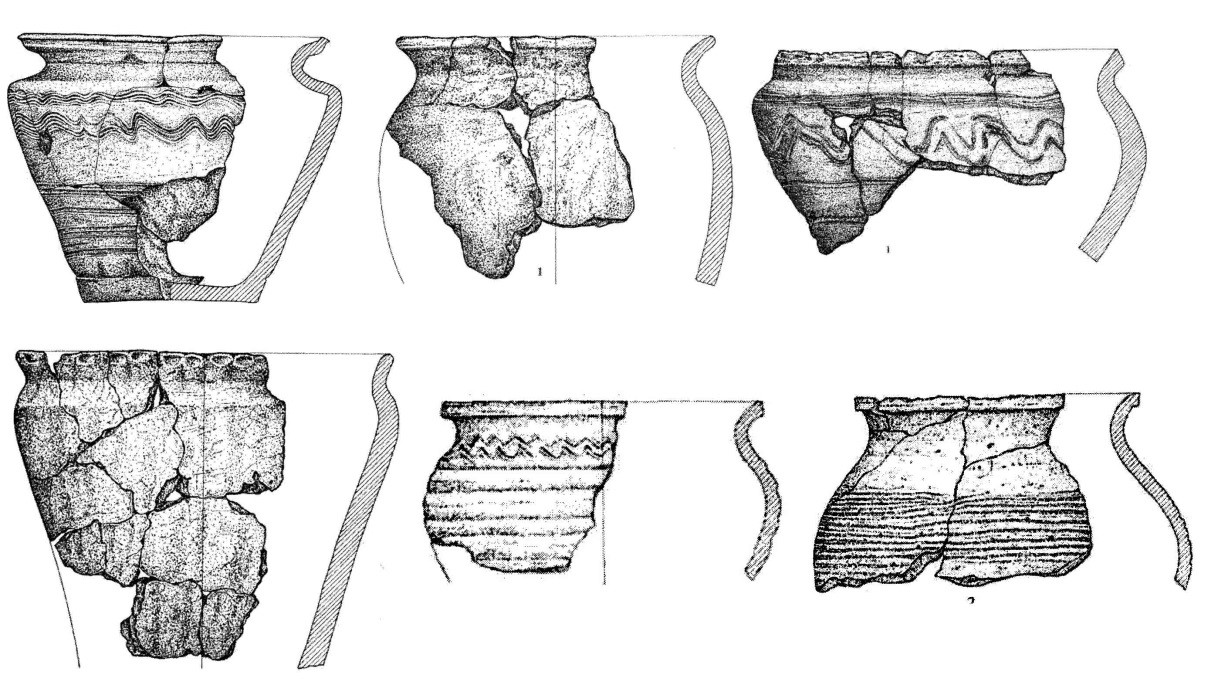 Фрагментом вошедшим. Польцевская археологическая культура керамика. Археологический рисунок керамики. Формы керамики в археологии. Археологическая зарисовка керамики.